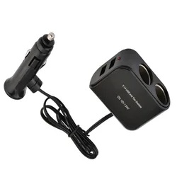 Dual USB Car Charger with 2 - Way Lighter Socket Splitter, 12V/24V Auto Adapter (Black)