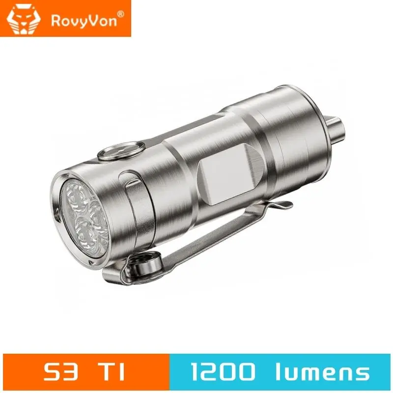 RovyvonS-3 LEDチタン懐中電灯,5000k,1200ルーメン,充電式,USB-C,超高輝度,トーチ,wth,3 LED  AliExpress