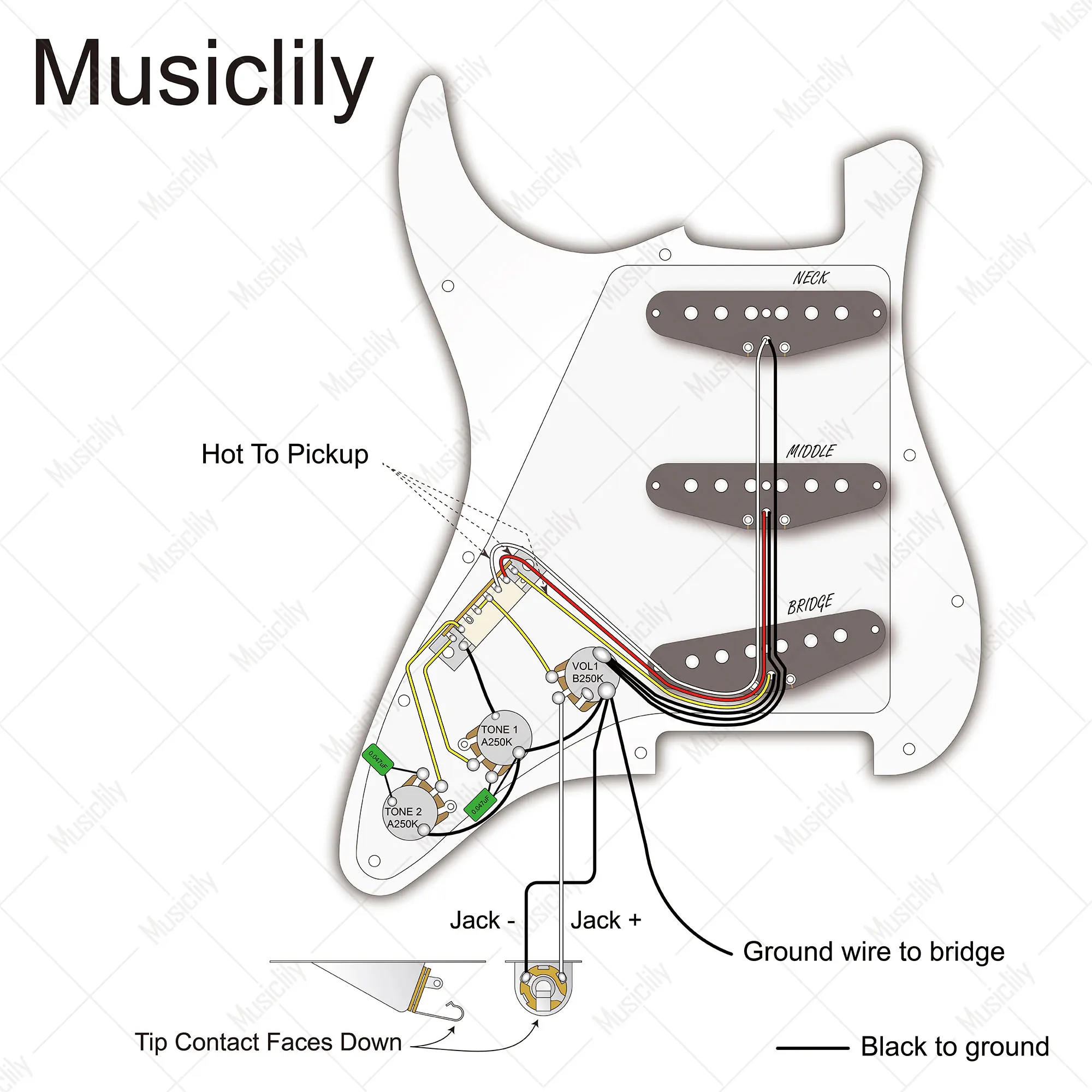 Musiclily 配線済みロード済み標準 ST-SSS ピックガード セラミック