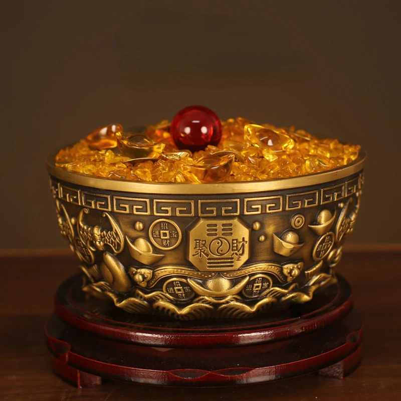 

Fengshui Pure Copper Treasure Bowl Wealth Gathering Feng Shui Wealth Attraction Home Use Shen Wansan Living Room Decoration