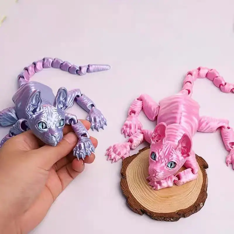 3D Printed Sphynx Cat Animals Toy Realistic Hairless Figurine Articulated Cat Fidget Toy for Cat Lovers Collector Home Decor
