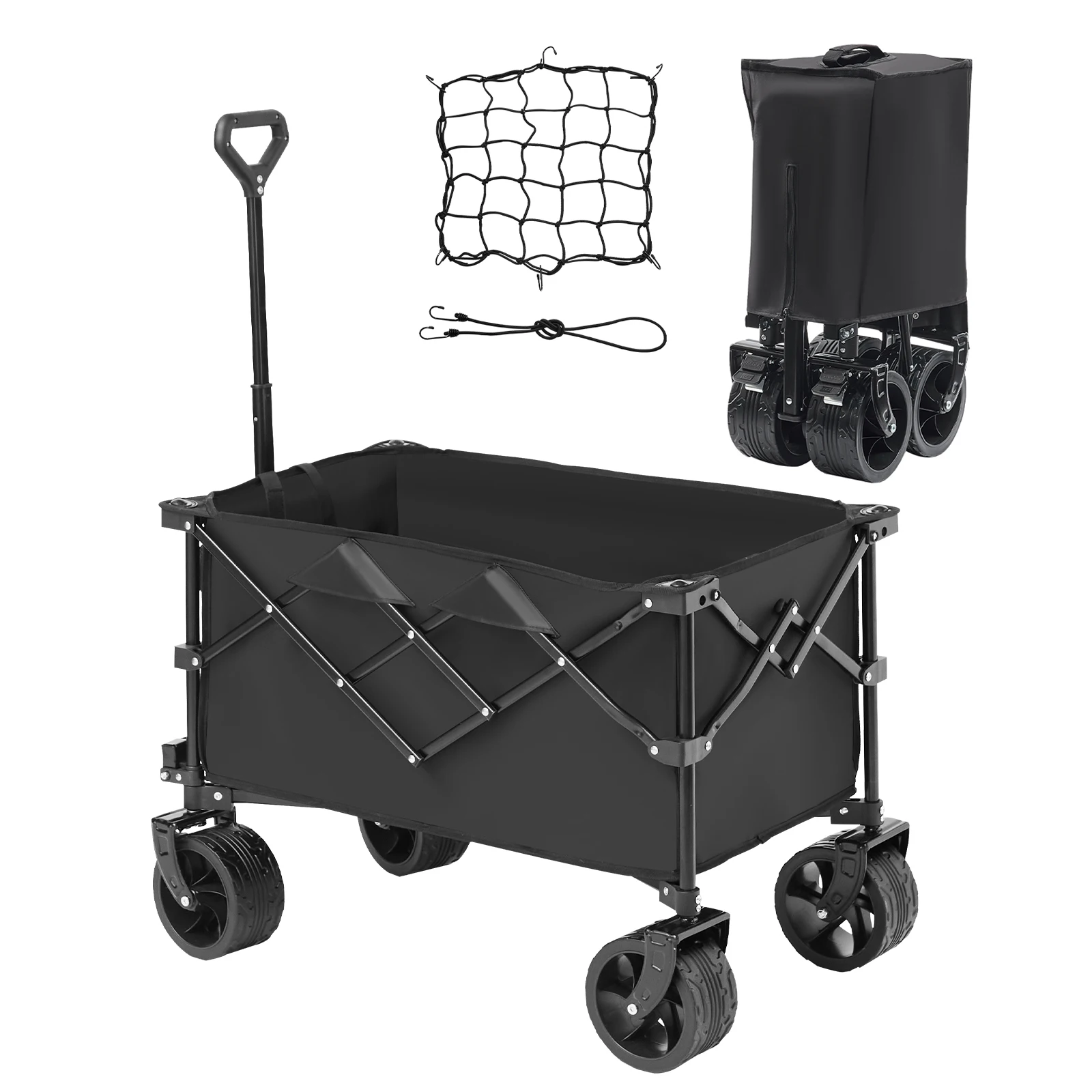 Collapsible Folding Wagon Beach Wagon Cart All-Terrain Wheels Drink Holder Sport for Camping Shopping Garden