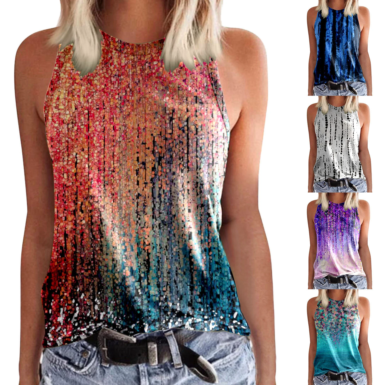 3x Tops for Women Tank Top Womens Crewneck Sleeveless Print Tank Summer Casual Loose Basic Girl Sleepers 13| | - AliExpress