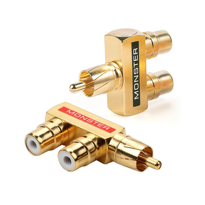 

RCA Male To RCA Female Lotus Connector Tee Type 3Way Splitter for AV Audio and Video Converter Adapter Gold Plated Copper Brass