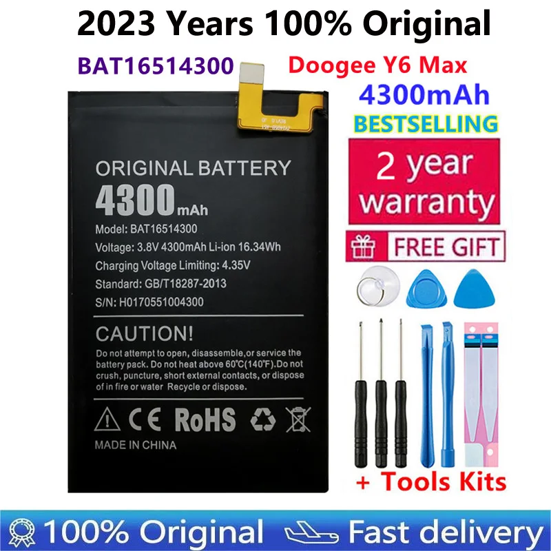 

100% New Original Doogee Y6 Max BAT16514300 Battery Replacement 4300mAh Smart Phone Parts Bateria Batterie Baterij + Free Tools