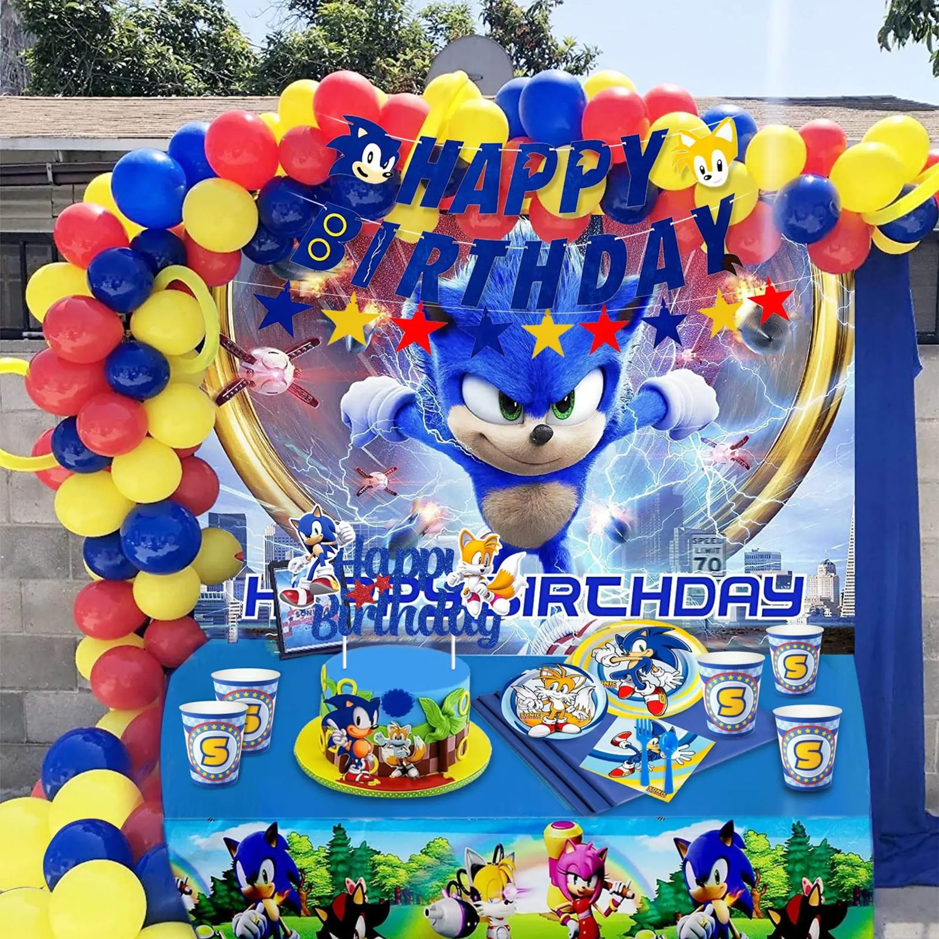 Party Supplies Sonic the Hedgehog Boys Birthday Party Paper Tableware Cake Topper Cupcake Decor Baby Shower Decorations