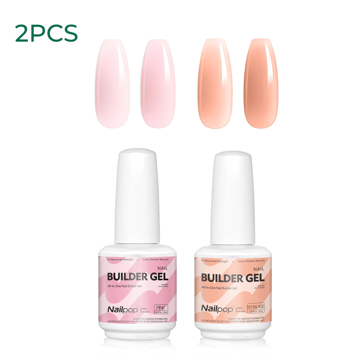 Nailpop 15ml Builder Gel: Enhanced Nail Strengthener & Extension Polish - Soak Off UV Gel Rhinestone Glue in 4 Vibrant Colors