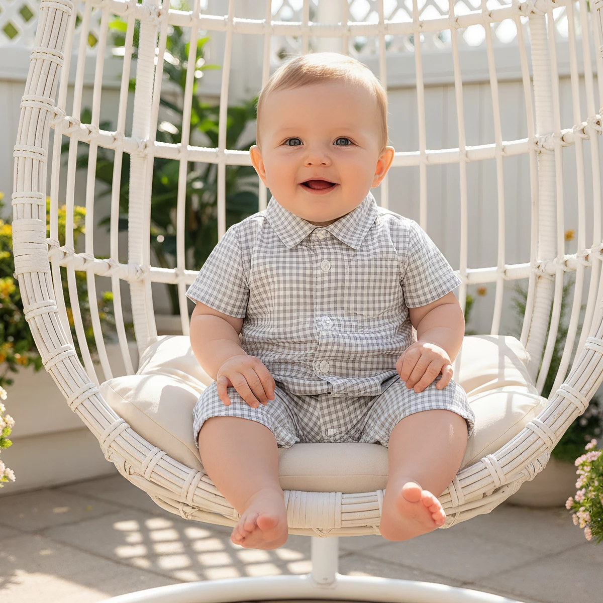 Cotton Fashion Summer Baby Boys Jumpsuits Short Sleeve Plaid Baby Clothing 1