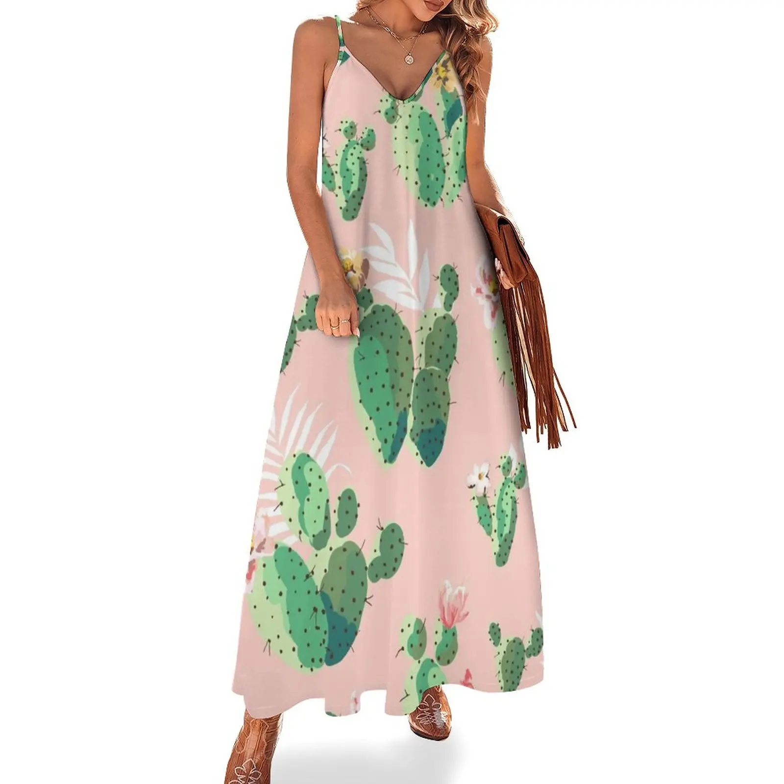 

Cactus Print Sleeveless Dress dress korean style women's summer dress 2024 purple