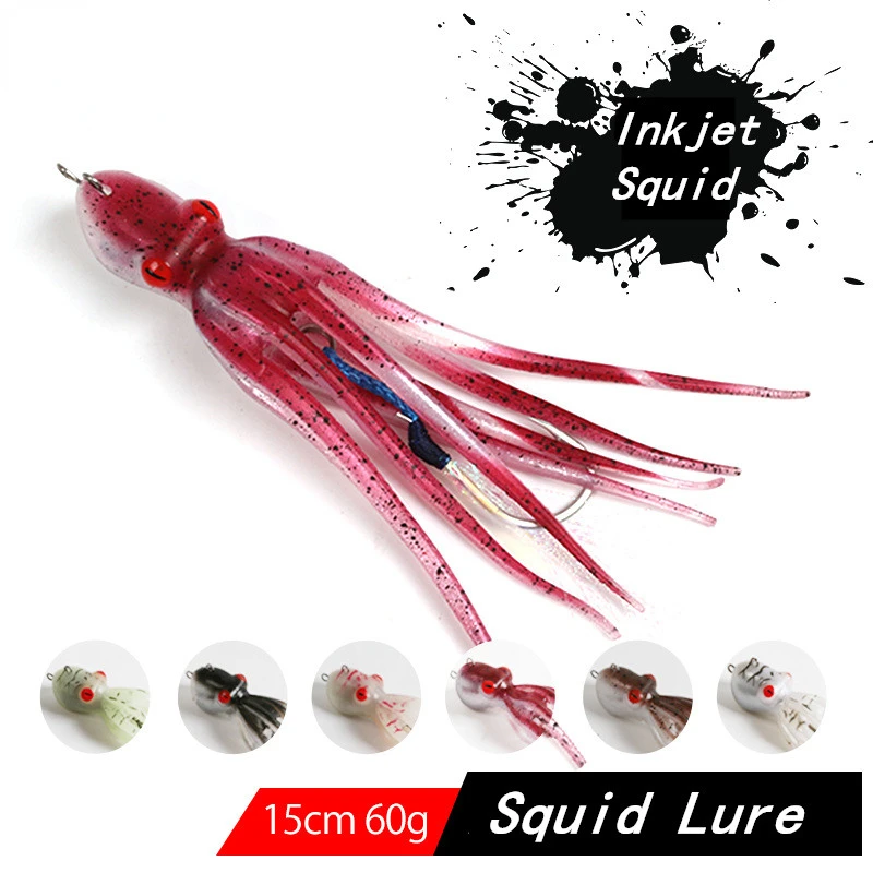 

Soft Squid Bait Inkjet Octopus Luminous Sea Fishing Octopus Chapter Red Sea Bream Grouper Glow In The Dark Squid Fishing Lure