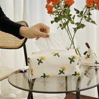 Japanese 3D Small Yellow Flower Fabric Embroidered Paper Box Model Room Decoration Model Room Restaurant Decoration Tissue Box 2