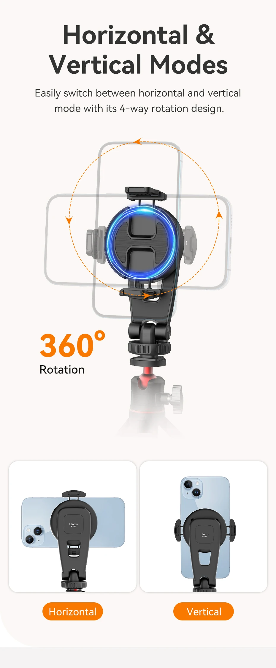 MA47 2-In-1 Magnetic Phone Clamp Phone Tripod Mount Horizontal Vertical Shooting