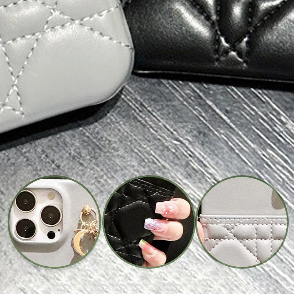 Super Fashionable Card Slot Leather Phone Case with Metal Pendant - Shockproof Cover