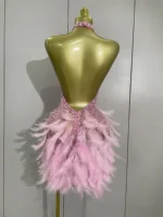 Women Luxury Rhinestones Pearls Feathers Halter Backless Short Dress Women Sexy Celebrate Birthday Dress Nightclub Stage Costume - Image 3