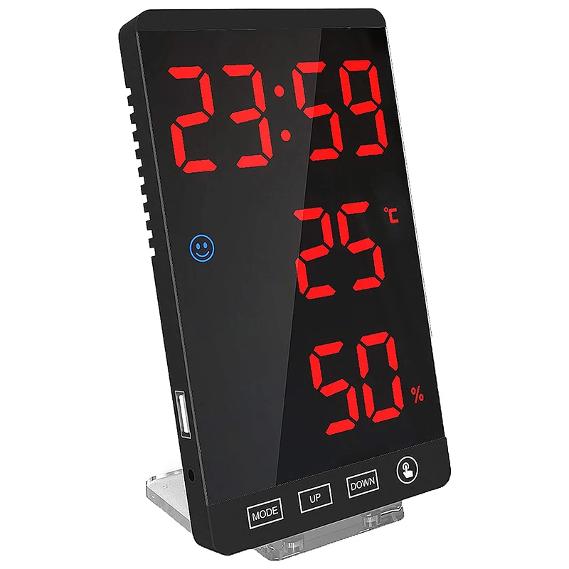 

Digital Alarm Clock,Large LED Display Electronic Clocks with Temperature Detect Modern Mirror Desk Wall Clock