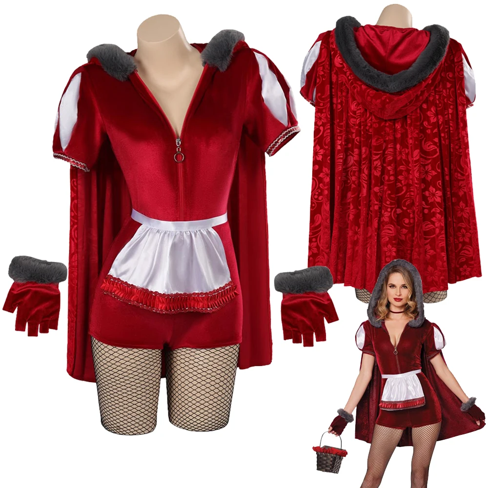 

Little Red Cosplay Women Sexy Sexy Jumpsuit Set Halloween Disguise Costume Adult Girls Dress Outfits Female Party RolePlay Suit