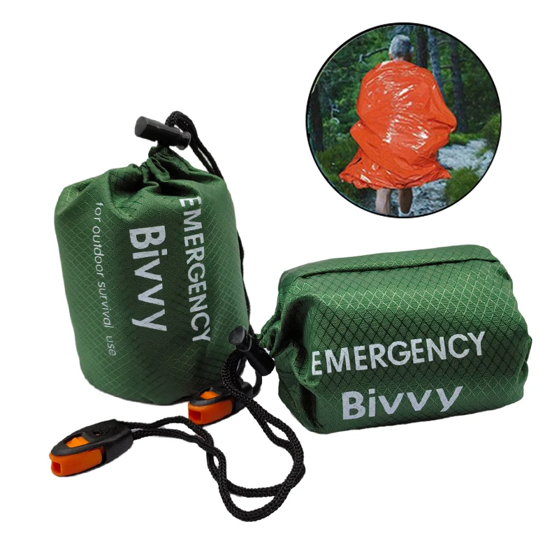 Portable Waterproof Emergency Survival Sleeping Bag Outdoor Edc Camping Gear Thermal Sack First Aid Rescue Kit Mylar Blanket