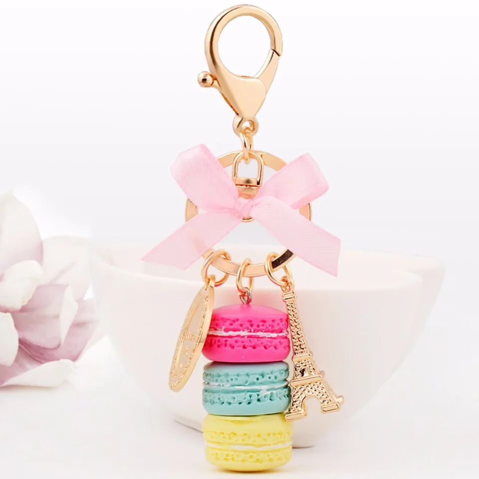 Macaron sleutelhanger legering schattige kleurrijke macaron eiffeltoren hanger auto charme decoratie voor huis kinderen feest Kerstmis, Roos Rood, 15 * 7 * 2cm