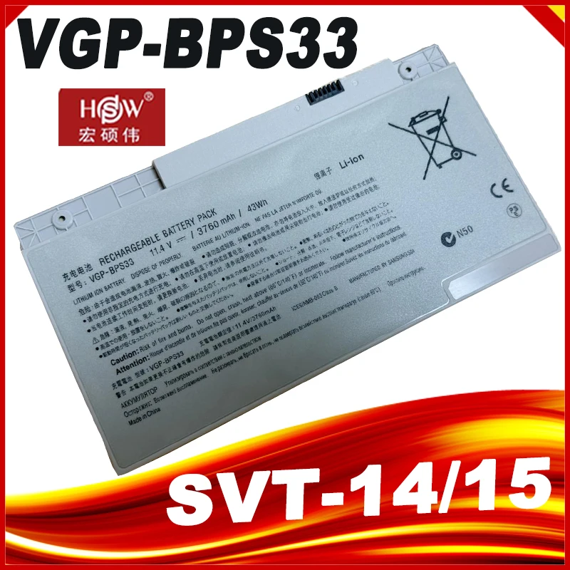 Bateria Original do Portátil para Sony Ultrabbooks Touchscreen Vgp-bps33 Vaio Svt14 Svt-15 T14 T15 Bps33 11.4v 43wh Novo