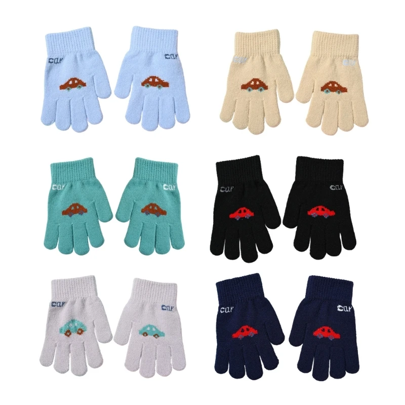 

Children's Knitted Gloves Car Pattern Finger Splitting Mittens Baby Winter Cold and Warm Gloves Solid Color