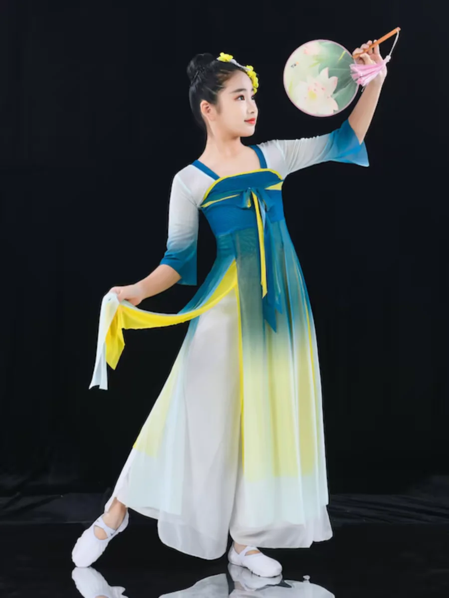 Chinese Hanfu Children's Classical Stage Costumes Umbrella Dance Ethnic Girls Yangko Fan Dance Clothing