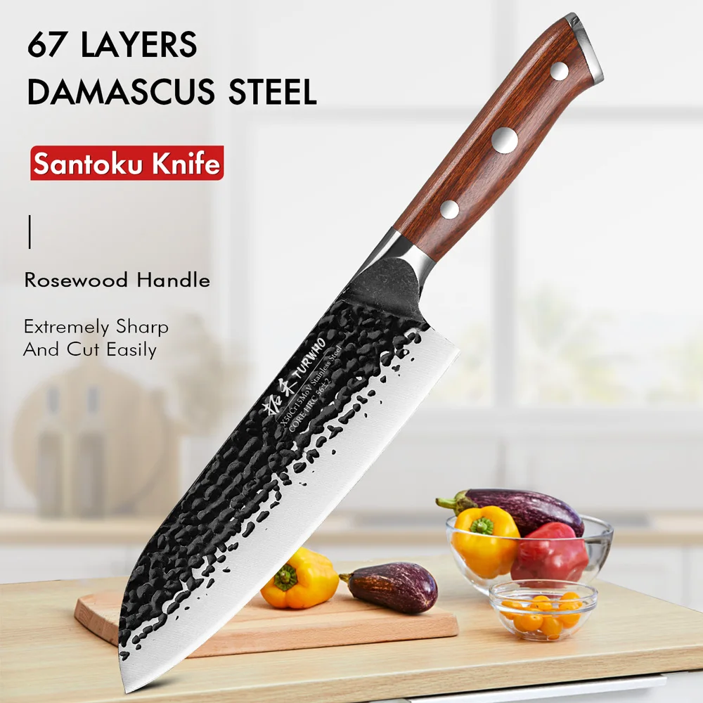 

TURWHO 7" Handmade Forged Japanese Santoku Knife Chef Knife Household Kitchen Knife X50Cr15MoV Stainless Steel Meat Cooking Tool