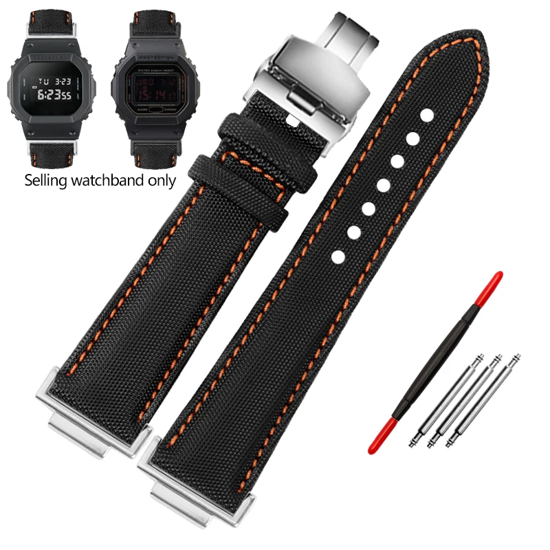 thumbnail image 1 of Correa de reloj de cuero y nailon de fibra DW-5600 para Casio DW5600 GW-B5600 GW-M5610 GA2100 GA2110 Correa de lona Correa de reloj Pulsera deportiva, 1 of 5