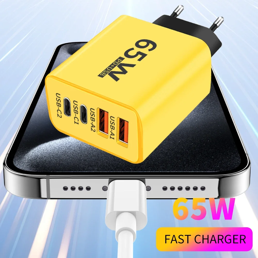 65W USB C Charger Fast Charge Type C PD Quick Charging Wall Adapter with USB To Type C Data Cables Adapter EU/US Plug Charger