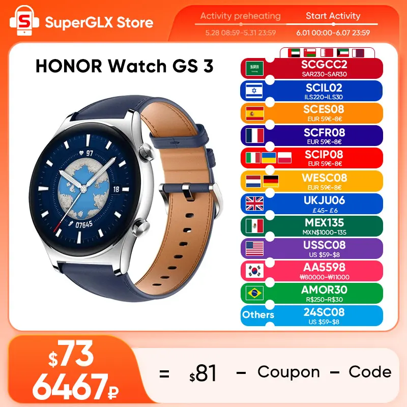 Honor watch gs 3 globale version 3d-gebogenes glas smartwatch gs3 1.43 