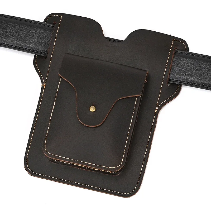 Genuine Leather Men's Waist Bag Phone Pouch