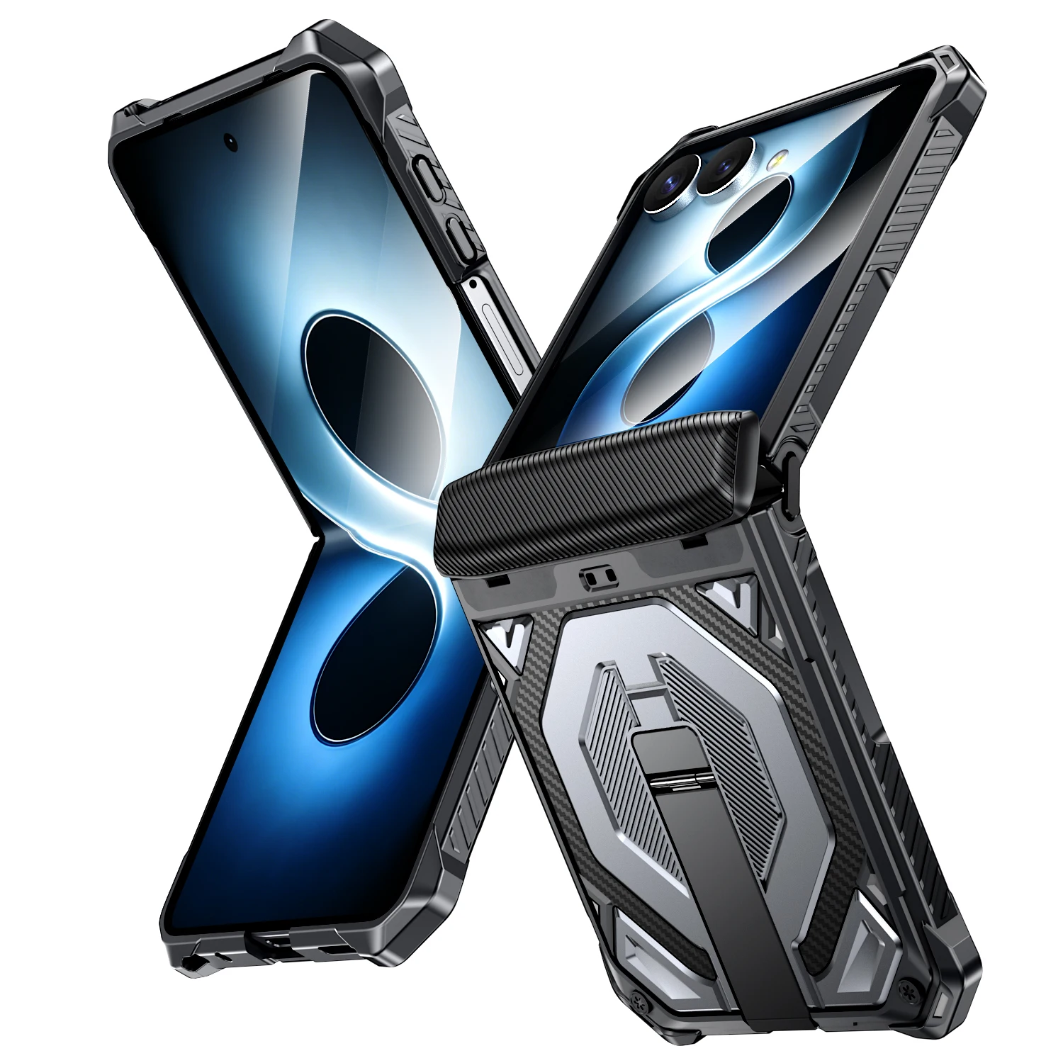 Rugged Shockproof Phone Case with Magnetic Stand and Hinge Protection