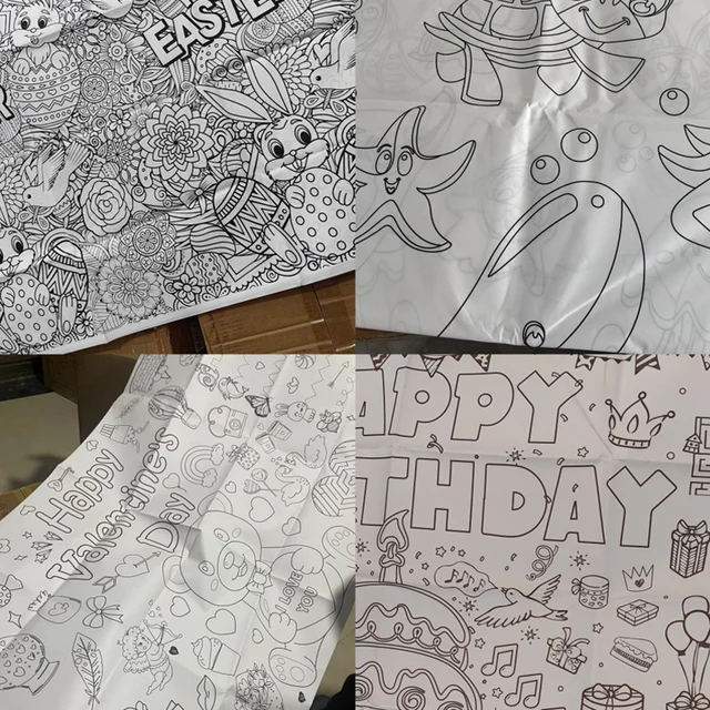 Large Children Drawing DIY Space Sticky Color Filling Paper Coloring Paper Coloring Tablecloth For Kids Early Educational Toys 4