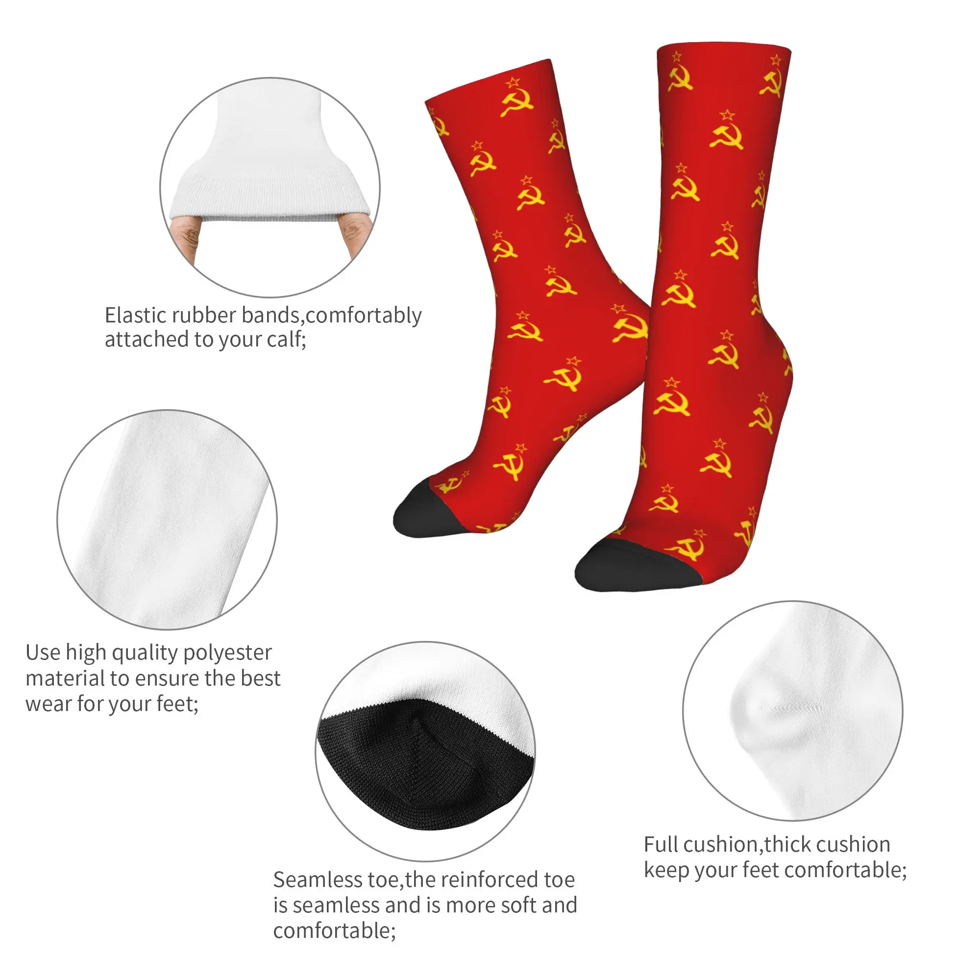 Retro Soviet Flag Crew Socks - Warm Fashionable Hammer and Sickle Design