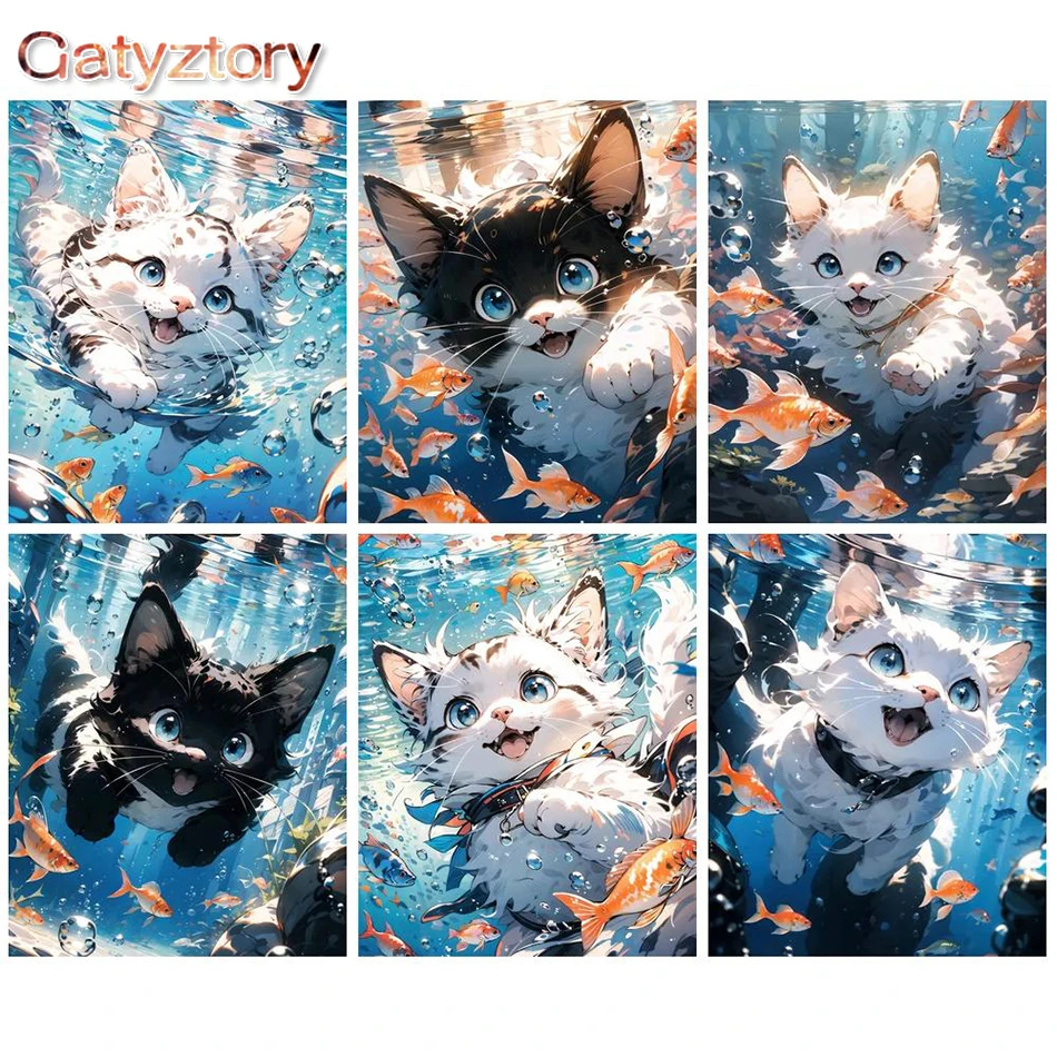 

Gatyztory DIY Oil Picture By Number Cat Animal On Canvas Coloring Drawing Painting By Number For Adults Kit Home Decor Wall Art