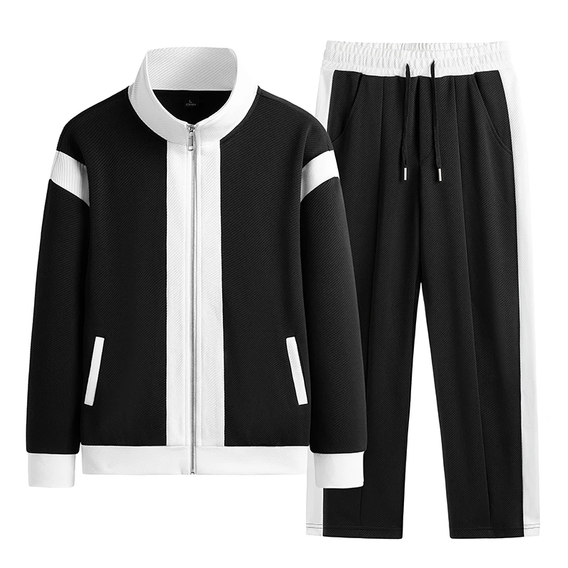

2023 Mens Cardigan Jackets+Pants Casual Sportwear Sets Fashion Patchwork Sport Suit Tracksuit Men Spring Stand Collar Sportswear