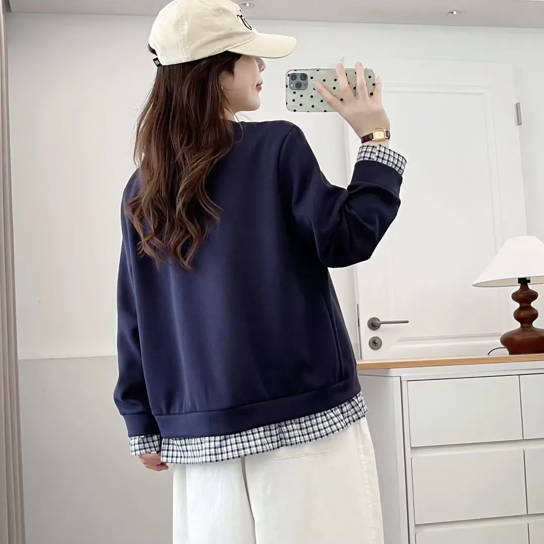 Fashion Plus Size Women's Jacket New Style 2025 Autumn Casual Plaid Patchwork Wearing Cardigan Coat 2559