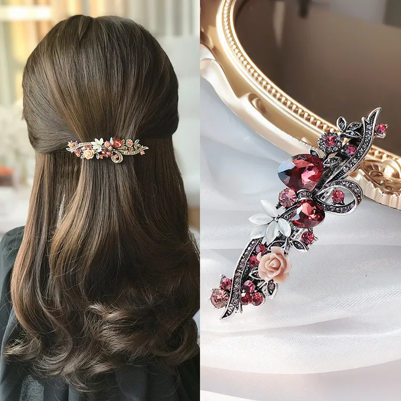 

Classical Vintage Flower Hair Clip Rhinocera Large Spring Clip Ponytail Clip Cross Clip Hair Accessories