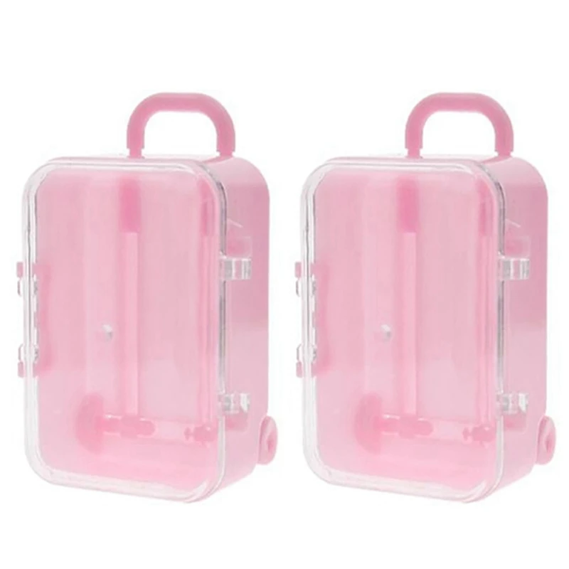 

4X Pink Mini Roller Travel Suitcase Candy Box Personality Creative Wedding Candy Box