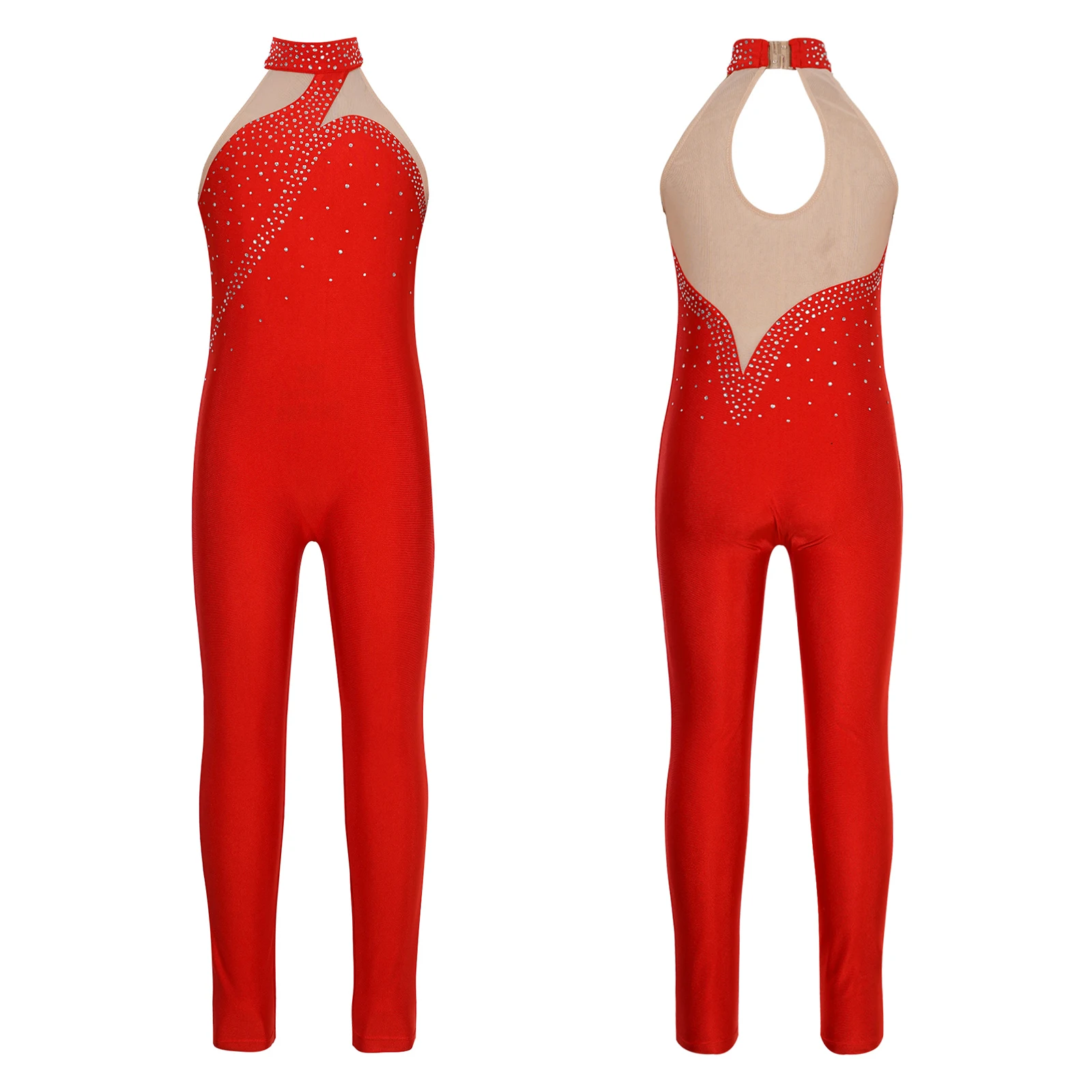 thumbnail image 1 of Traje de leotardo de patinaje artístico brillante con diamantes de imitación para niñas, mono de malla transparente, mono de actuación de danza y Ballet para gimnasia, 1 of 5
