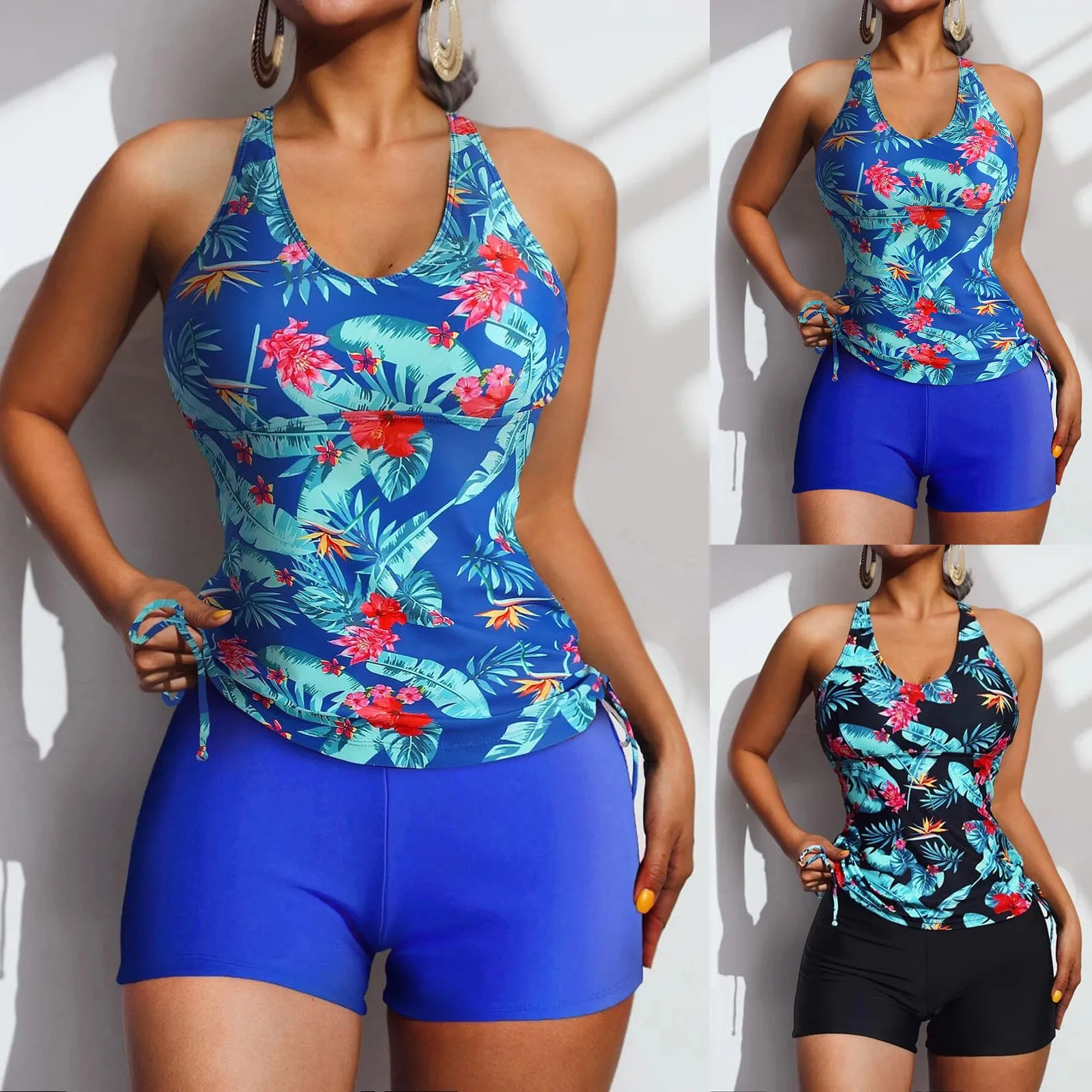 Women Swimsuits Two Piece Bathing Suits Floral Print Tank Top With Boyshorts Swimming Suit
