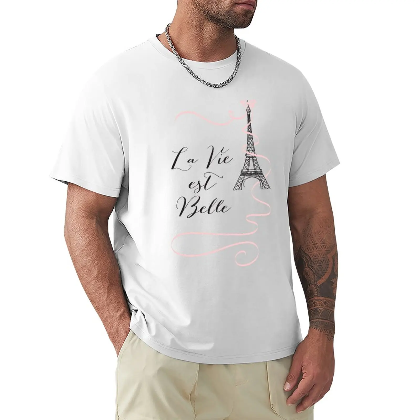 La Vie Est Belle Paris Citazione T-Shirt Moda Coreana Estate Top Magliette A Maniche Lunghe Da Uomo