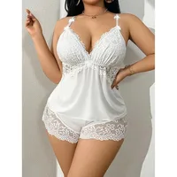 Ensemble nuisette en dentelle grande taille et short sexy, tenue de détente couleur unie, séduisante et charmante 4