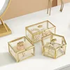 1pc European Crown Earrings Ring Storage Box Gold Glass Transparent Jewelry Tabletop Jewelry Organizer Box Excluding Jewelry 5