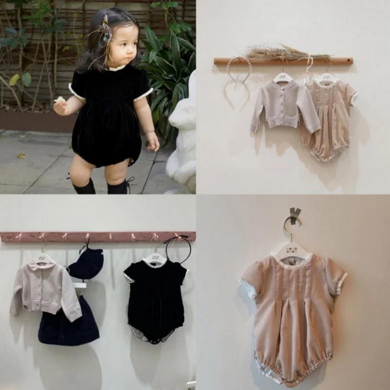 Girl Romper New Summer for Baby Girl Wrinkled Collar Short Sleeves Romper Princess Triangle Jumpsuit Child Clothing E2122