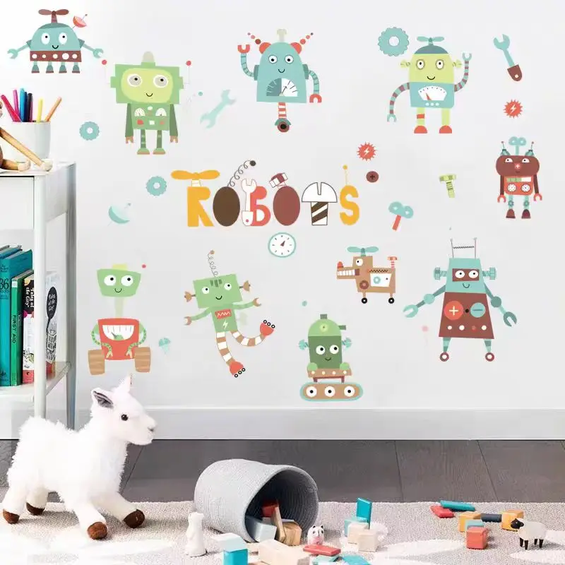 Cartoon Robot Wall Sticker DIY Mechanical Wall Sticker for Children's Room Baby Bedroom Daycare Home Decoration