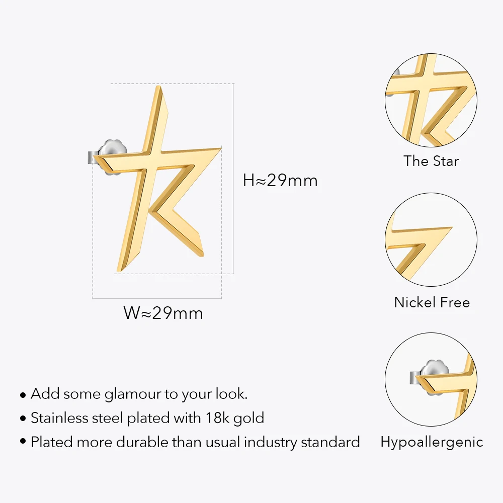ENFASHION Thunder Star XL Stud Earrings For Women Christmas Stainless Steel Earings Pendientes Gold Color Fashion Jewelry 221469