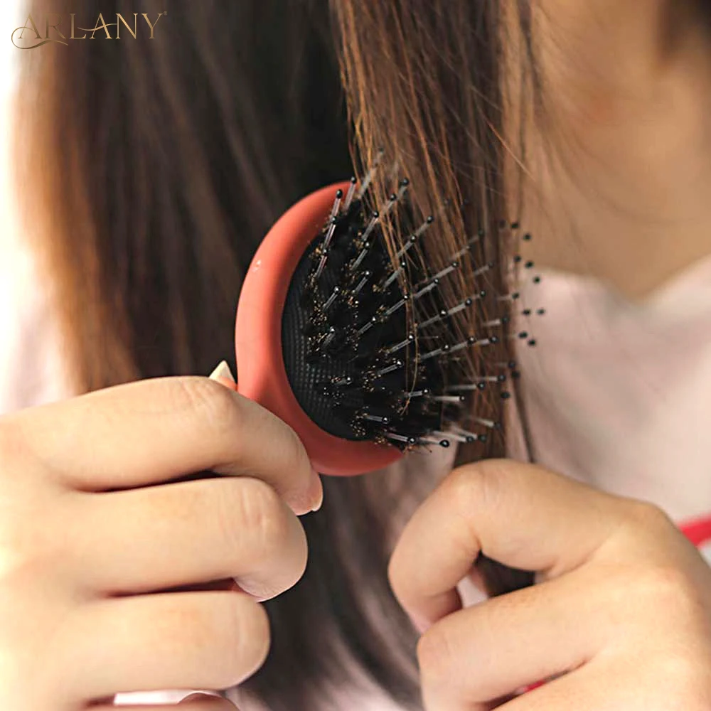 ARLANY Mini Boar Bristle Hair Brush with Round Tip Nylon Teeth for Detangling Cushion Hair Brush for Women Girls hair brush hair styling brush hair styling tool