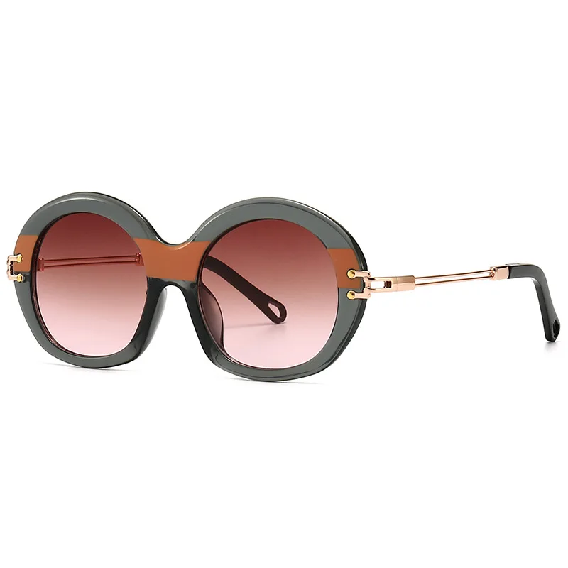 

Fashion Light Luxury Round Frame Sunglasses Ladies Vintage Brand Designer Large Frame Sunglasses for Female UV400 Eyewear Shades