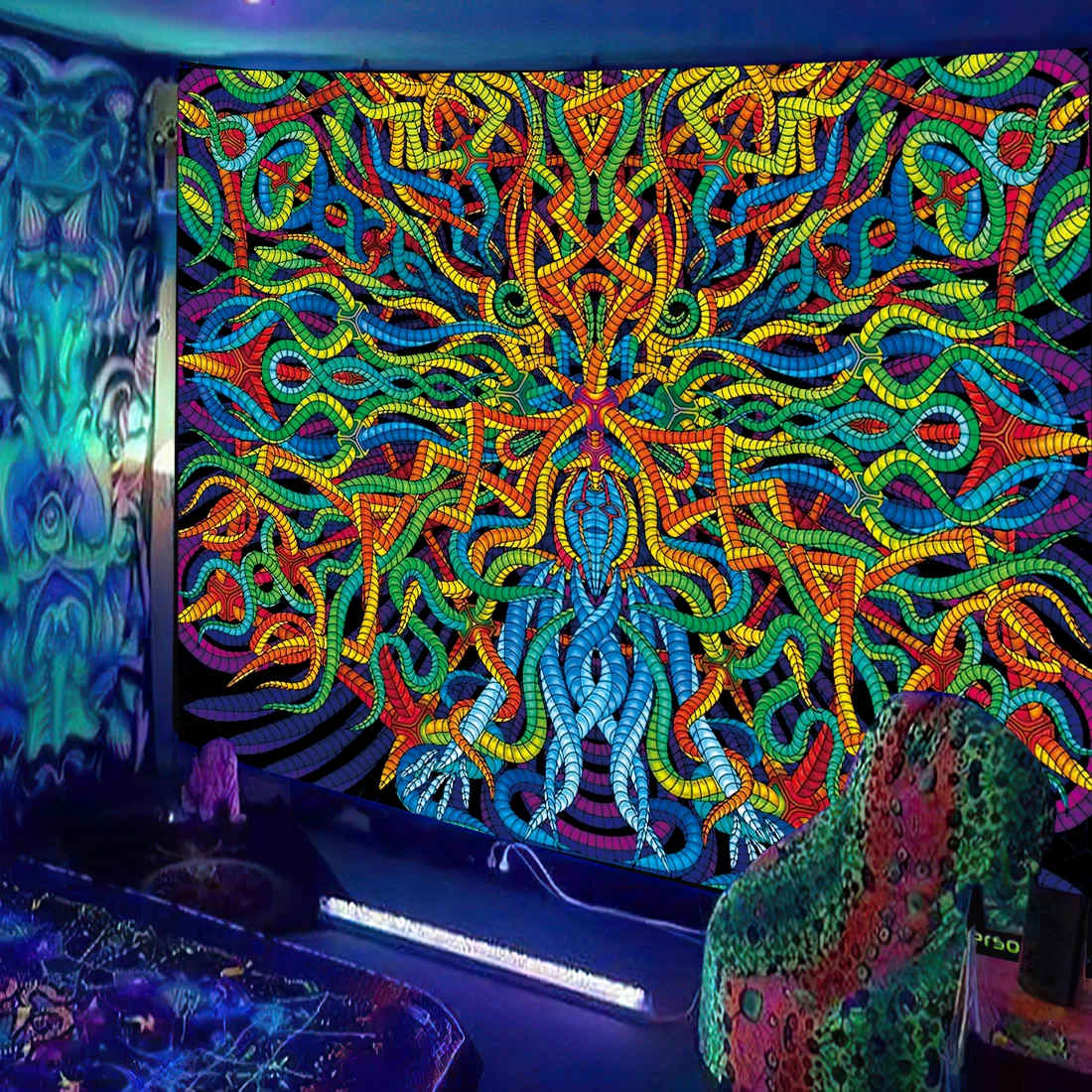 Black Light Tapestry UV Reactive Psychedelic DJ Hippie Wall Hanging Bedroom Dorm Private Room Decor tapestry decorations