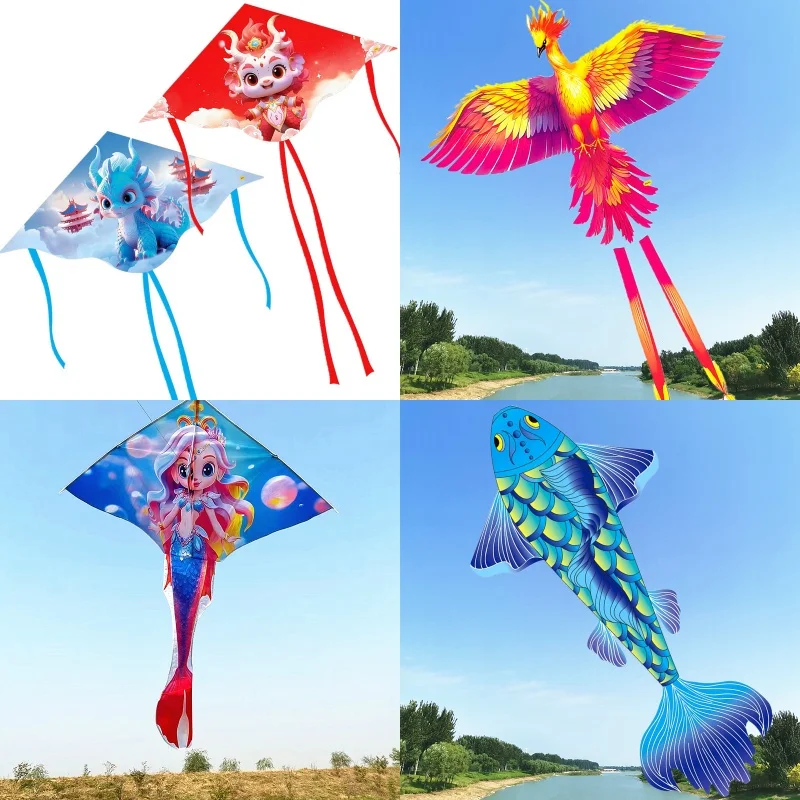 Free Shipping New fire phoenix koi mermaid small dinosaur kite children cartoon adult universal outdoor flying professional kite oversized children s firefighter toys car fire truck electric universal toy music light educational toys for boy gilr kids gift